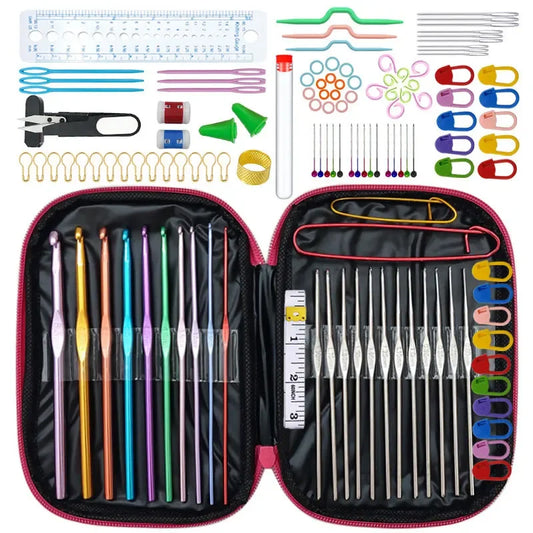 Portable 100/107 Pcs/Set Crochets Bag Set Wool Knitting Tool DIY Sewing Ruler Needles Yarn Complete Set of Crochet Material Kit